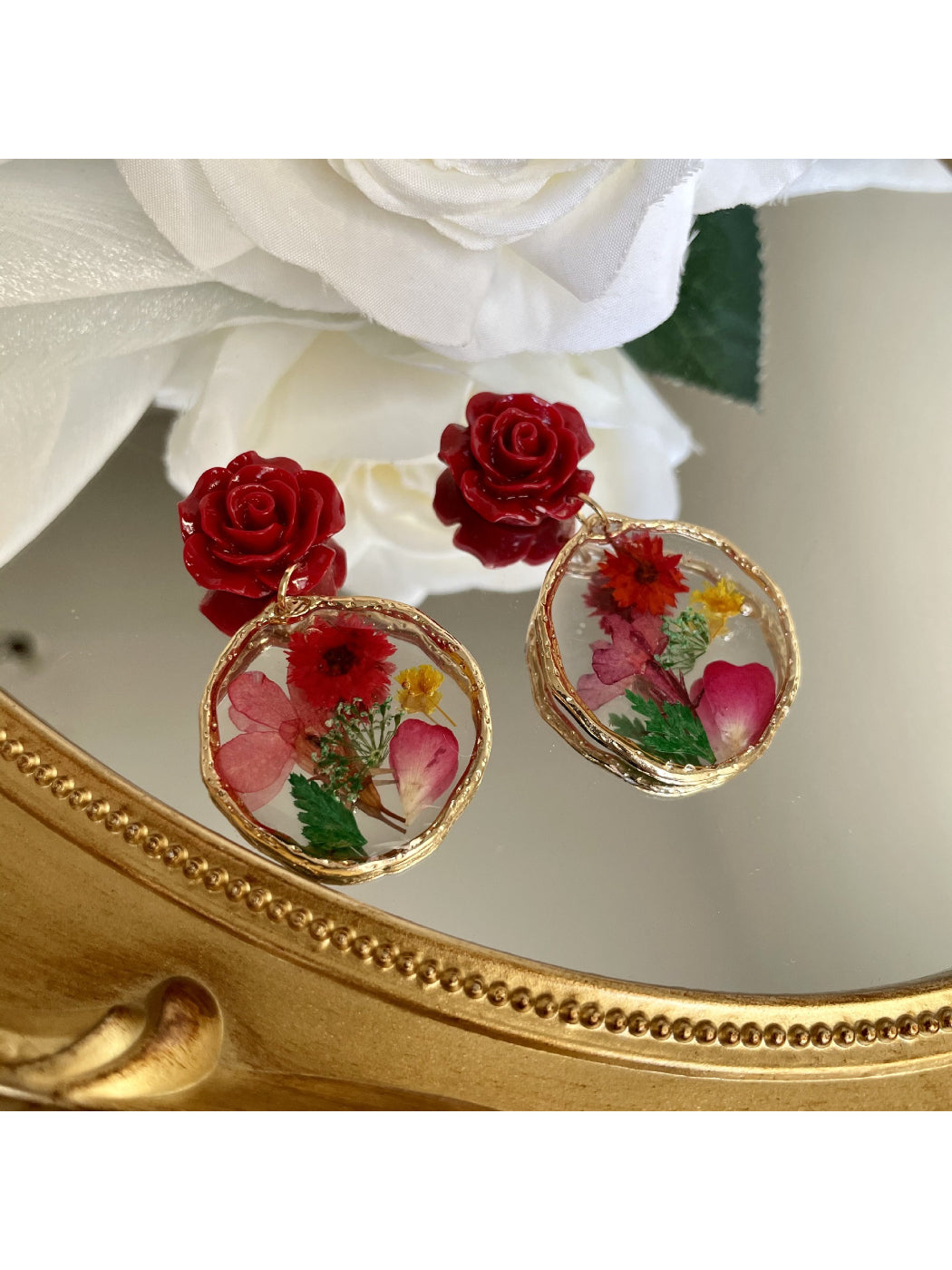 Earwish - Rose Pressed Flower Drop Earrings