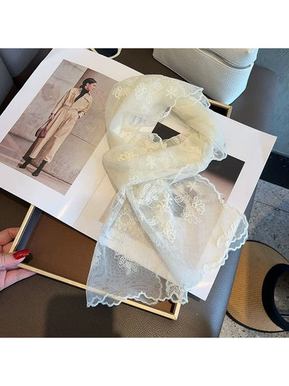 Scarvii - Plant Pattern Embroidered Lace Scarf