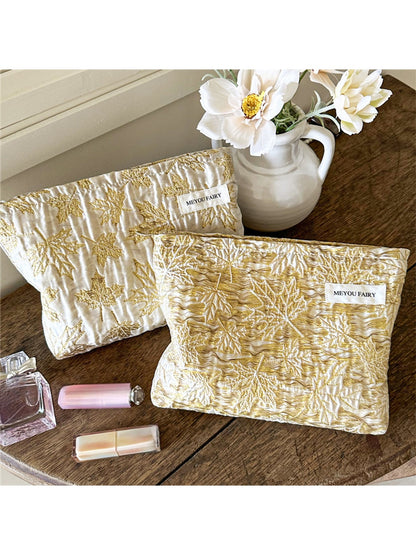 Cosbai - Elegant Leaf Embroidered Makeup Bag