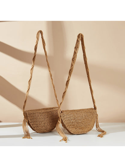 Cosbai - Floral Fringe Straw Crossbody Bag - image 2