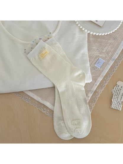 Rufia - Cute Dot Pattern White Crew Socks