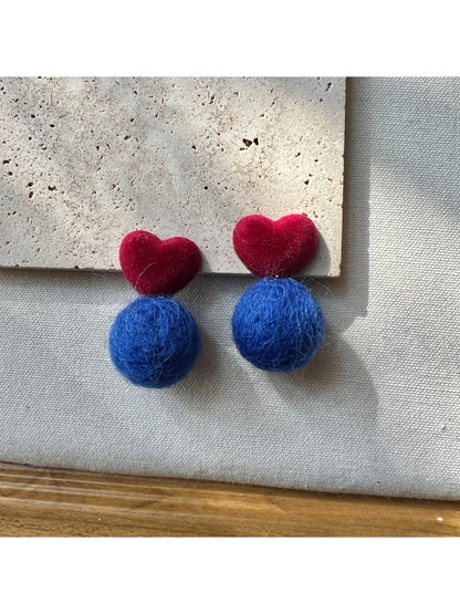 Earwish - Fuzzy Heart Drop Earrings