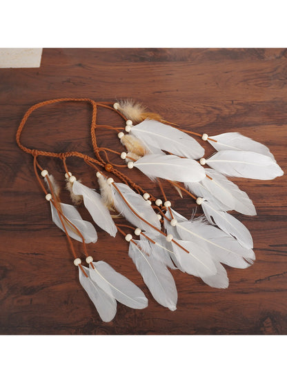 Hairish Boho multi drop feather hair headpiece with layered feathers on a thin band