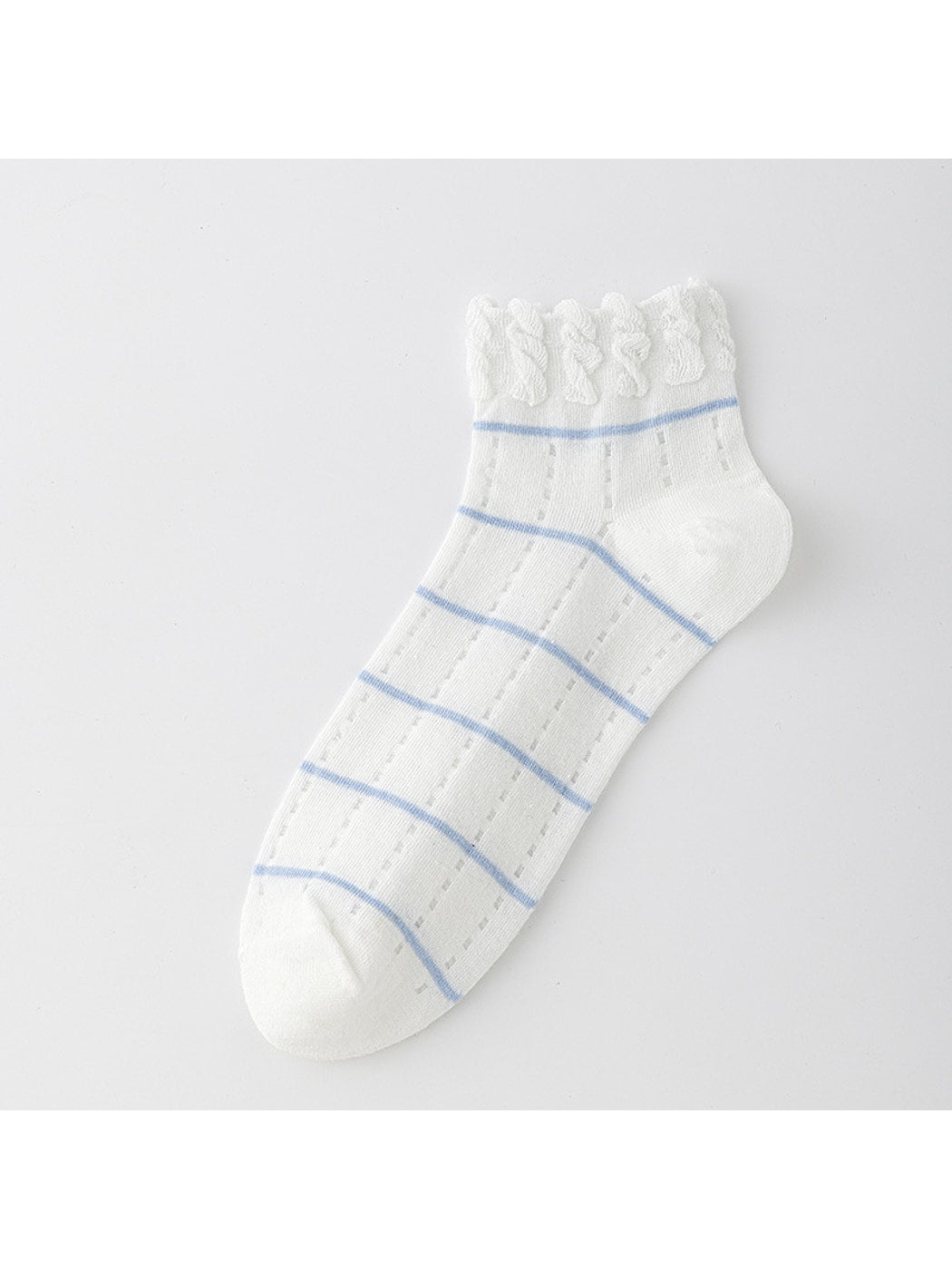 Rufia - Ruffle Cuff Striped Pattern Ankle Socks