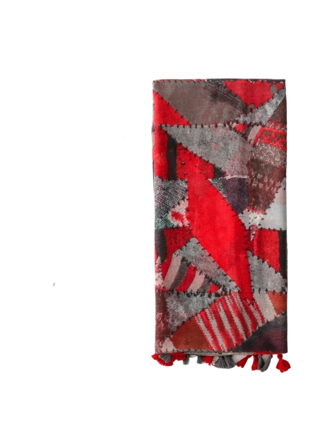 Scarvii - Red Gray Geometric Mosaic Tassel Scarf