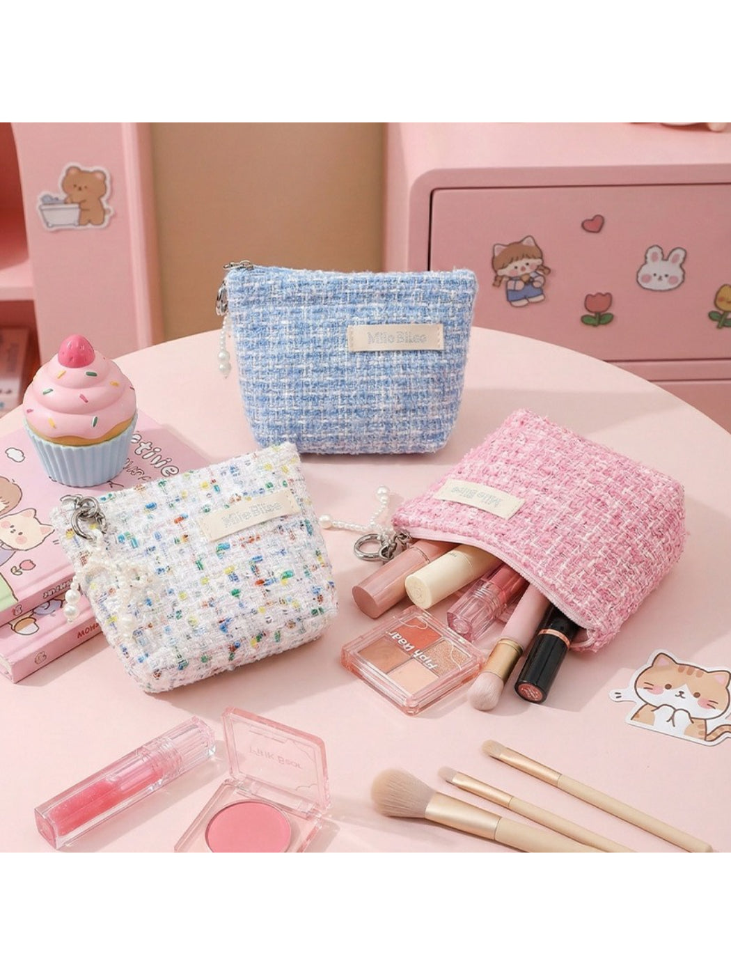 Cosbai - Soft Tweed Mini Cosmetic Bag Pouch detail view 3