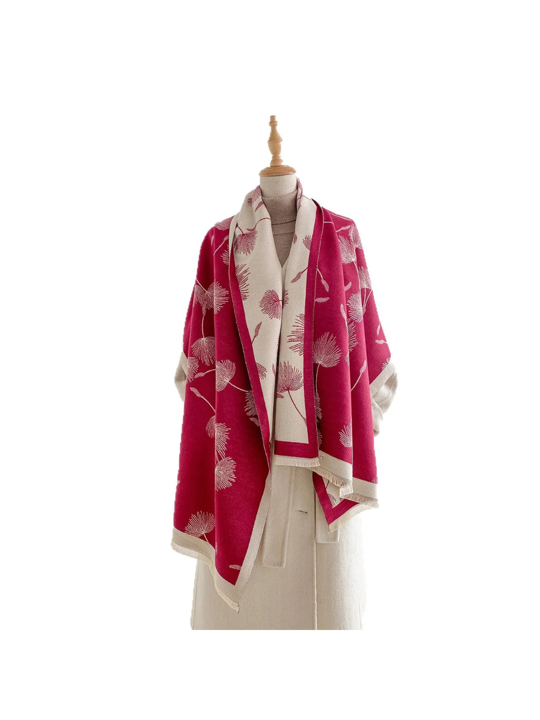 Scarvii Red Dandelion Print Shawl Wrap