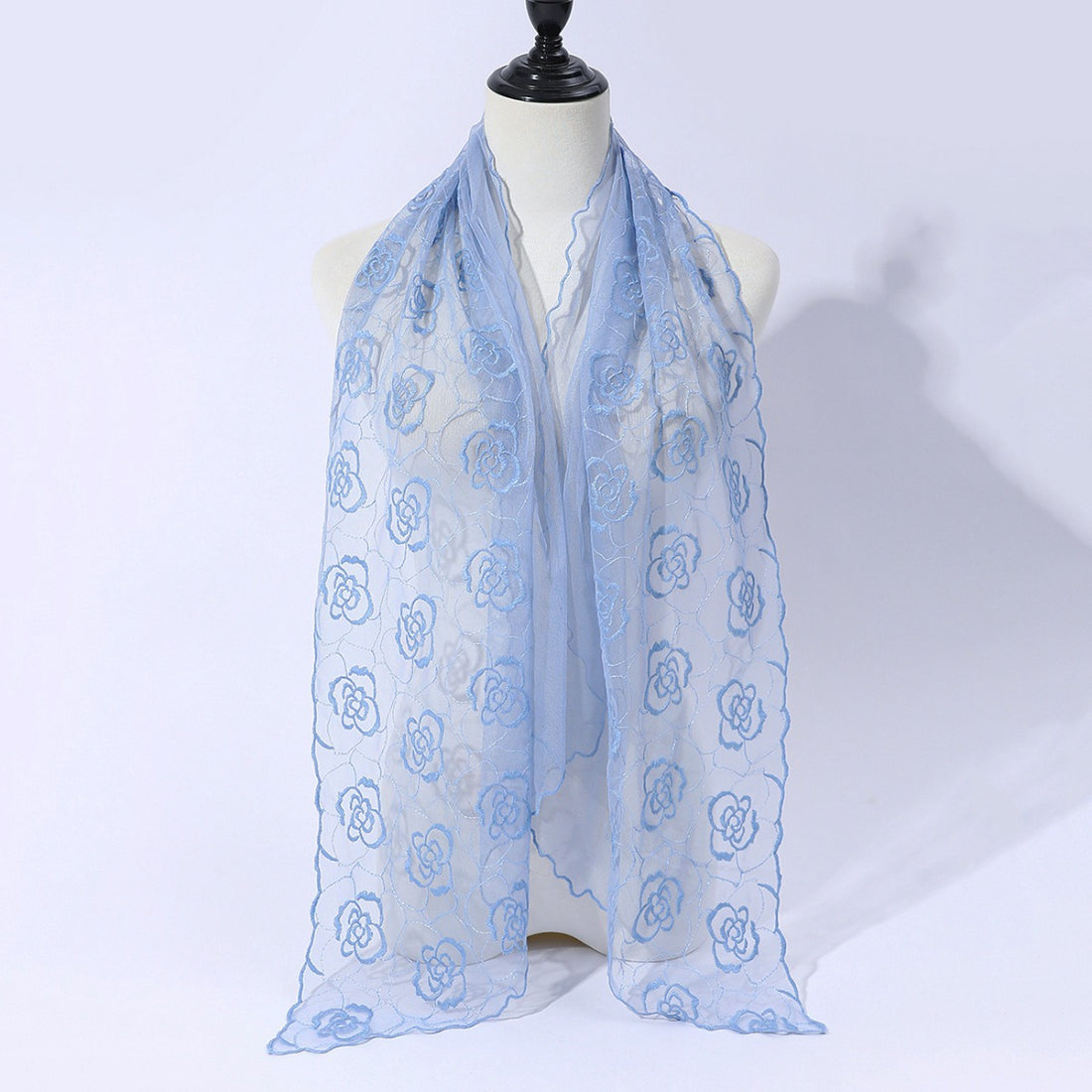 Scarvii Floral Sketch Tulle Shawl Scarf folded with visible floral details