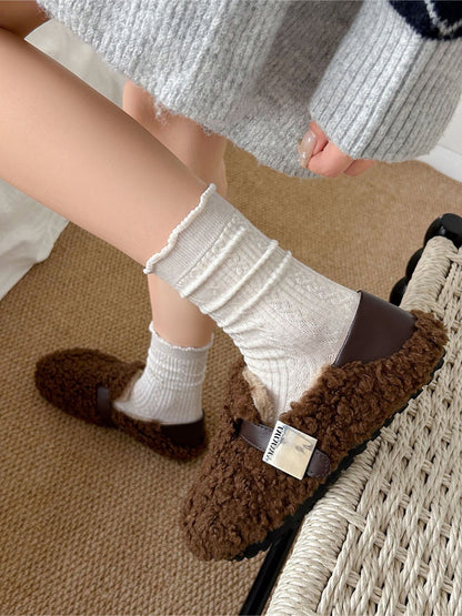 Rufia - Cable Knit Ruffle Cuff Crew Socks