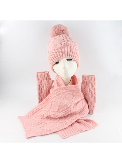 Haila - Retro Cable Knit Beanie Scarf Gloves Set