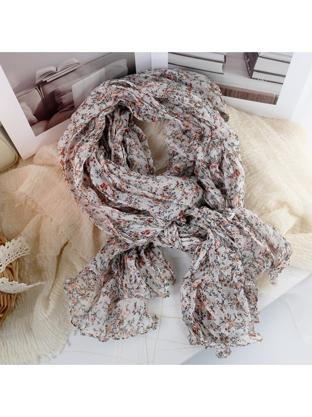 Scarvii - Ditsy Floral Crinkle Lightweight Scarf