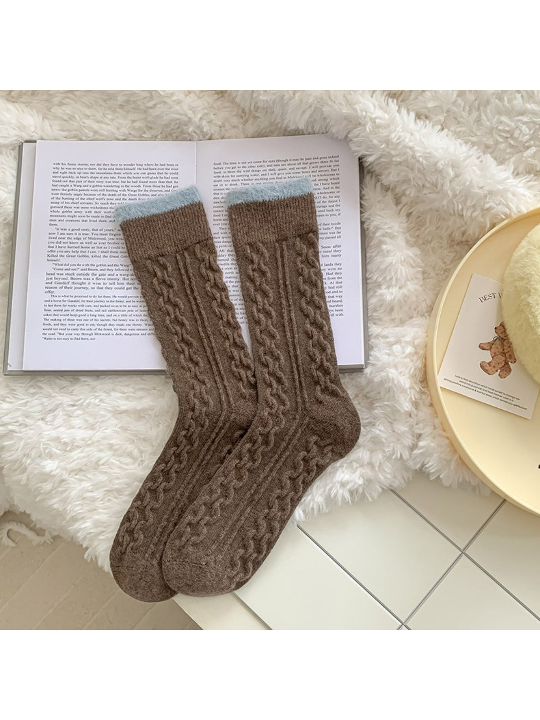 Rufia - Fuzzy Lined Cable Knit Crew Socks
