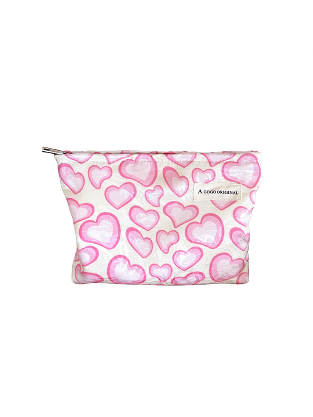 Cosbai - Pink White Heart Print Zipper Cosmetic Bag