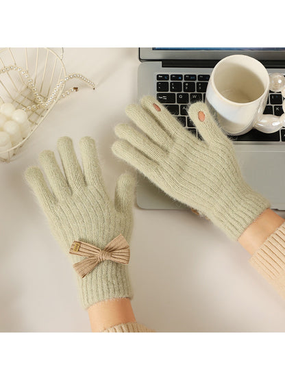 Gloving - Women's Bow Accent Fuzzy Knit Winter Gloves