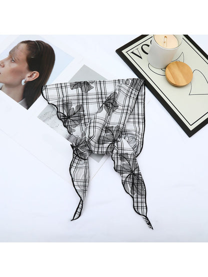 Scarvii - Plaid Floral Print Pointed Triangle Bandana