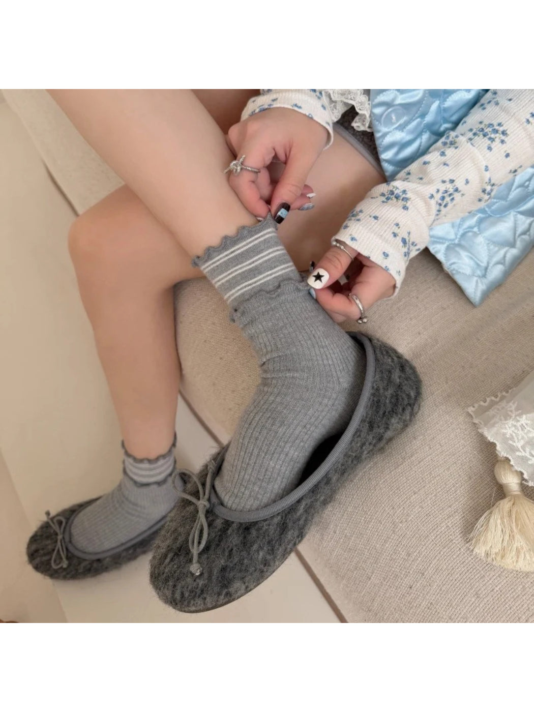 Rufia Striped Socks with Ruffle Trim