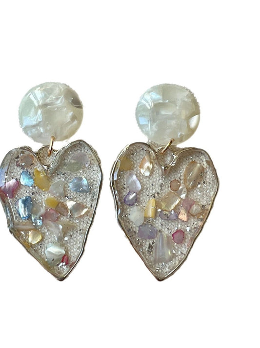 Earwish - Vintage White Heart Pendant Earrings