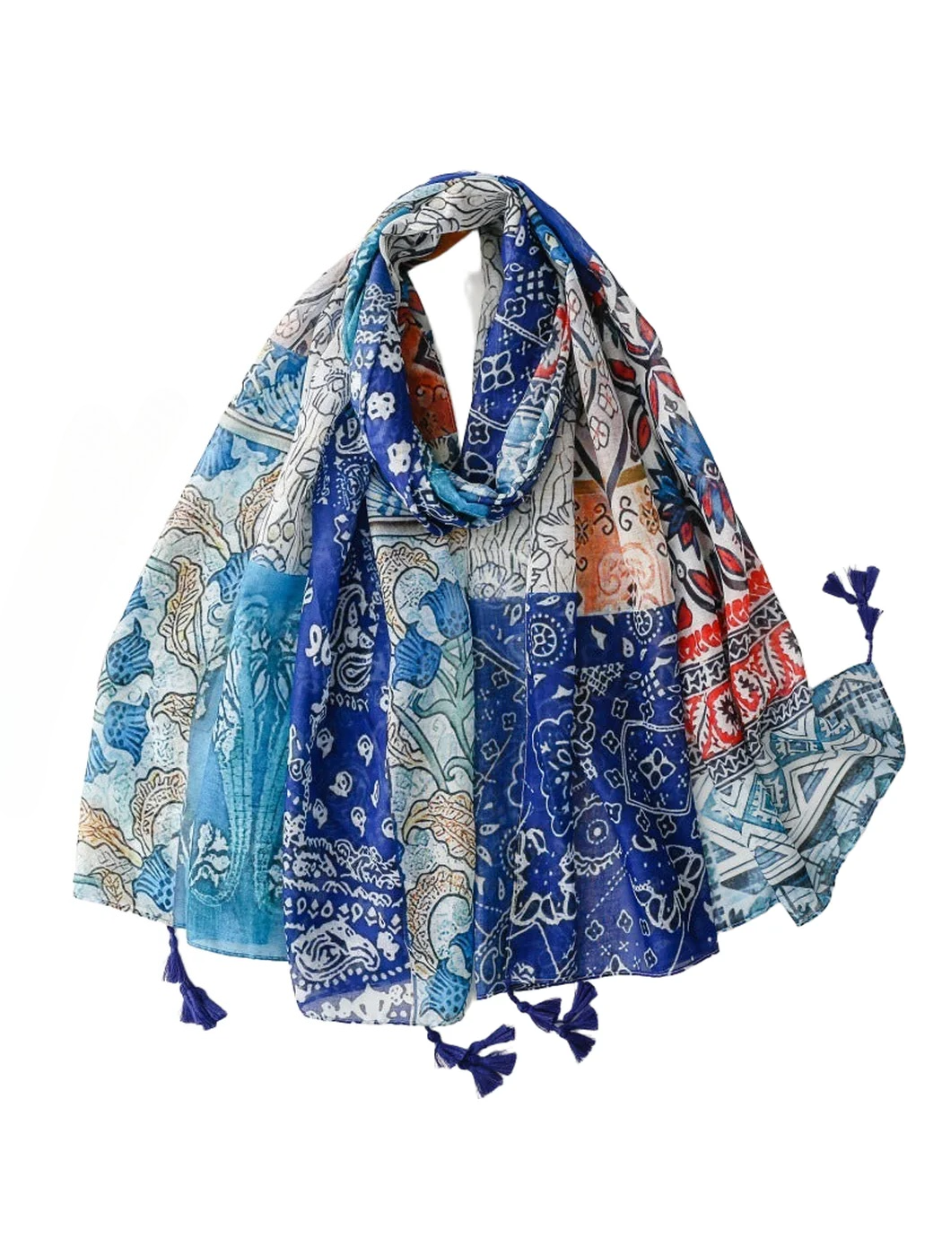 Scarvii - Patchwork Floral Paisley Tassel Scarf