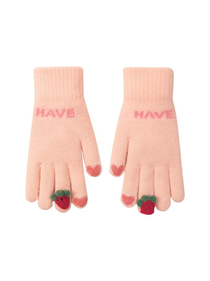 Gloving - Strawberry Detail Knit Texture Gloves