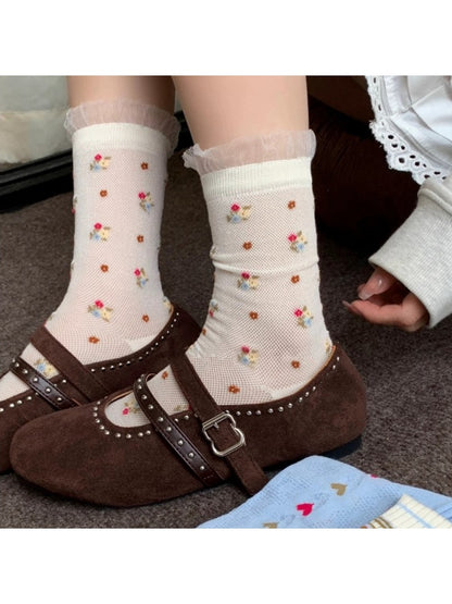 Rufia - Sweet Floral Mesh Crew Socks