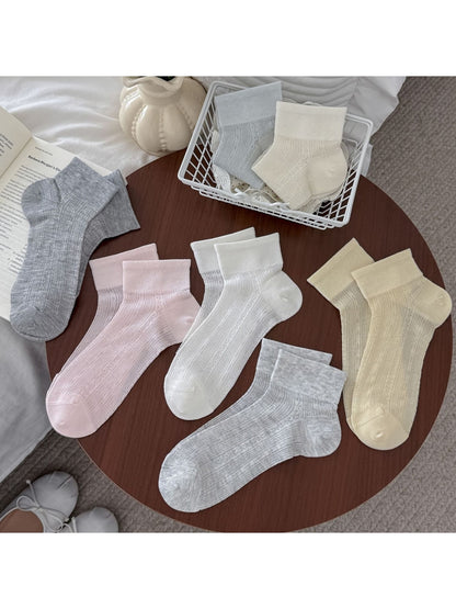 Rufia - Elegant Solid Color Openwork Ankle Socks
