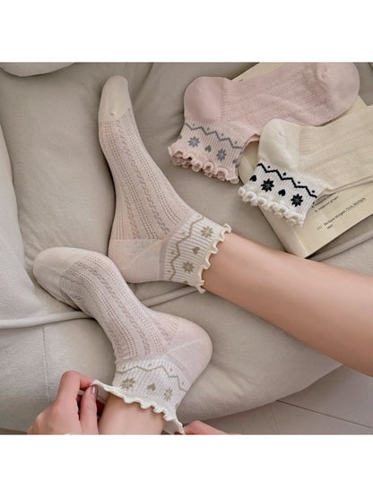 Rufia - Scalloped Edge Mesh Women's Ankle Socks