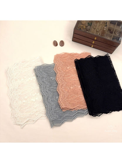 Scarvii - Floral Embroidered Lace Detail Long Scarf