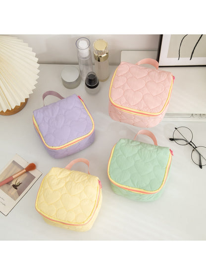Cosbai - Heart Quilted Zipper Cosmetic Organizer Bag