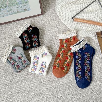 Rufia - Vintage Rolled Edge Floral Ankle Socks