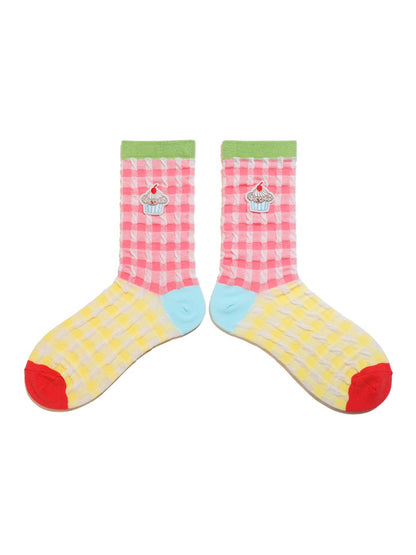 Rufia - Bow & Patchwork Lace Trim Ankle Socks