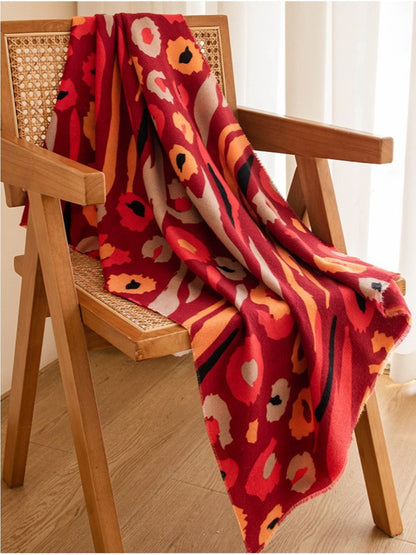 Scarvii - Red & Orange Floral Print Scarf Shawl