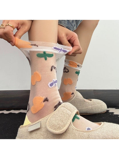 Rufia - Sweet Patterned Sheer Crew Socks for Women