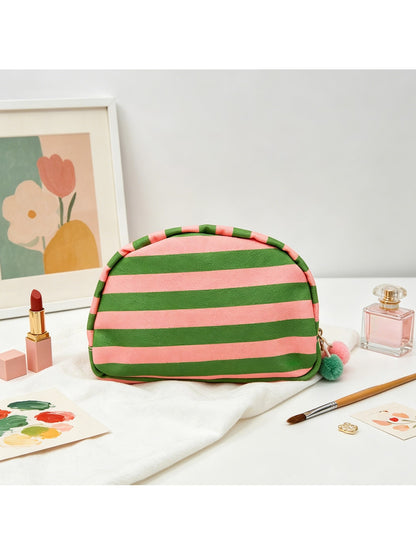 Cosbai - Striped Semicircle Cosmetic Organizer Bag