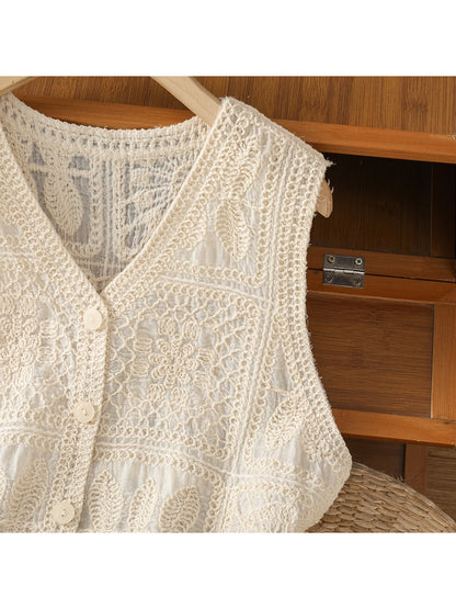 Crosa - Geometric Textures Crochet Detail Sleeveless Vest