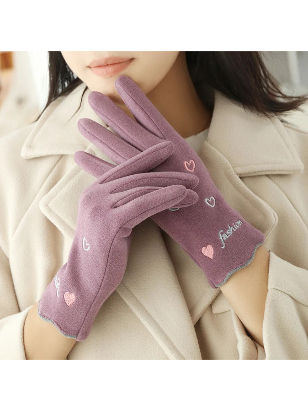 Gloving - Embroidered Heart Soft Knit Gloves