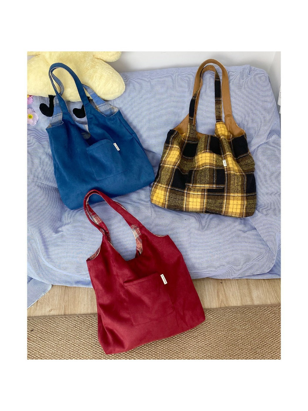 Cosbai – Reversible Plaid Tote Bag