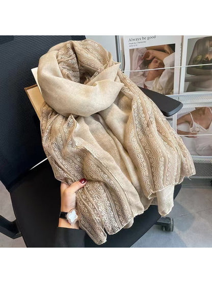 Scarvii - Lace Trim Soft Long Scarf