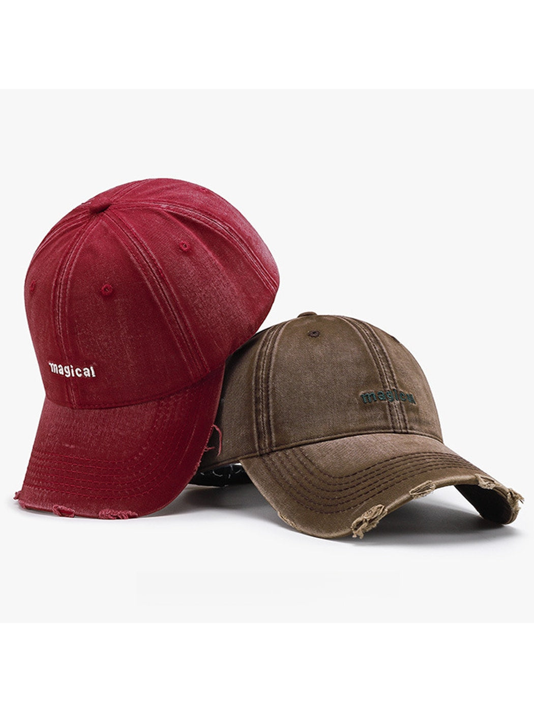 Haila - Embroidered Distressed Curved Brim Baseball Cap