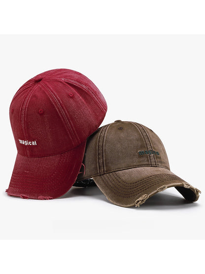 Haila - Embroidered Distressed Curved Brim Baseball Cap