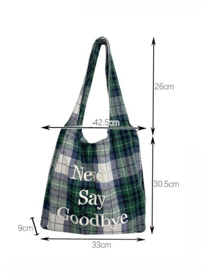 Cosbai – Plaid Embroidered Shoulder Tote