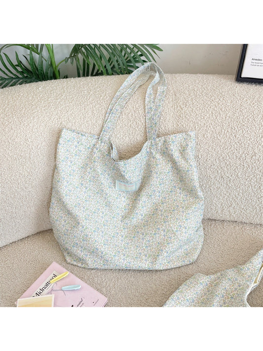 Cosbai - Ditsy Floral Pattern Slouchy Style Tote Bag