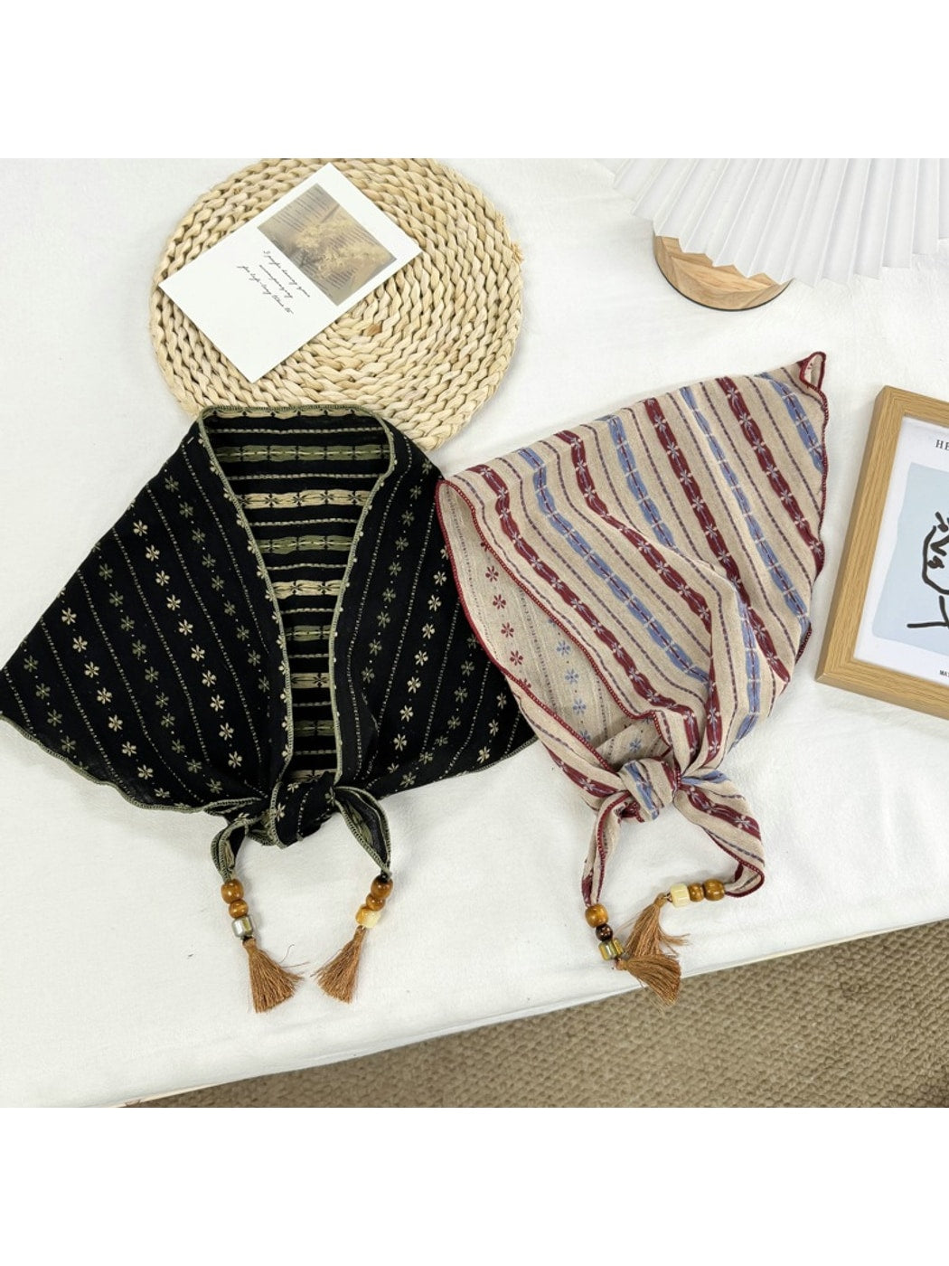 Scarvii - Beaded Tassel Accent Triangle Bandana