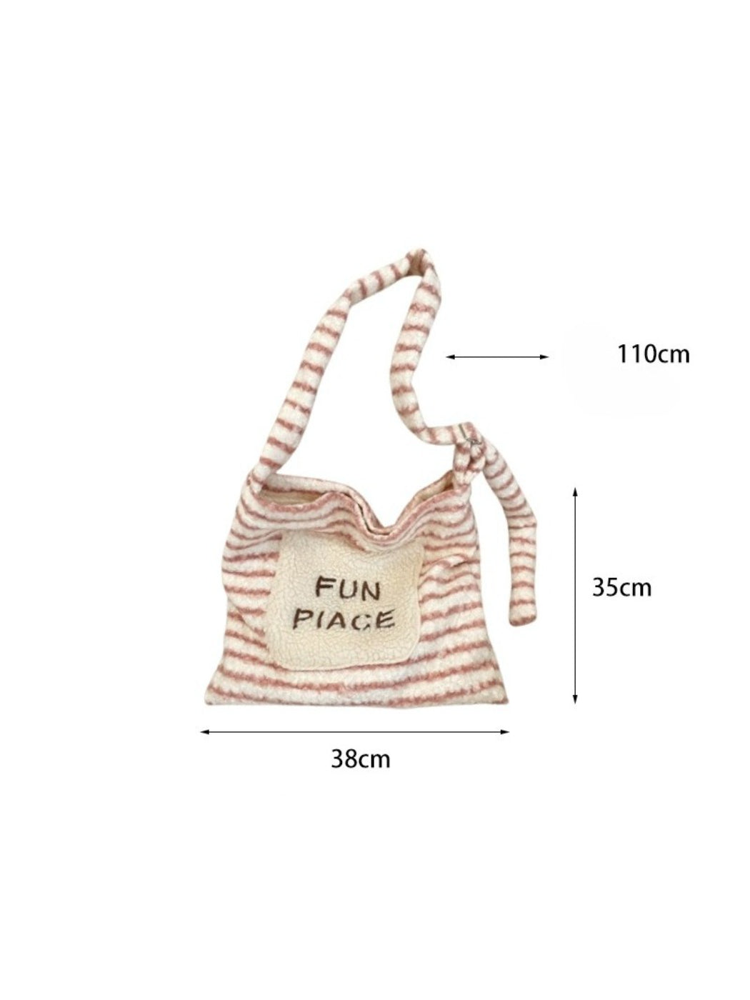Cosbai - Plush Striped Tote Handbag with Patch