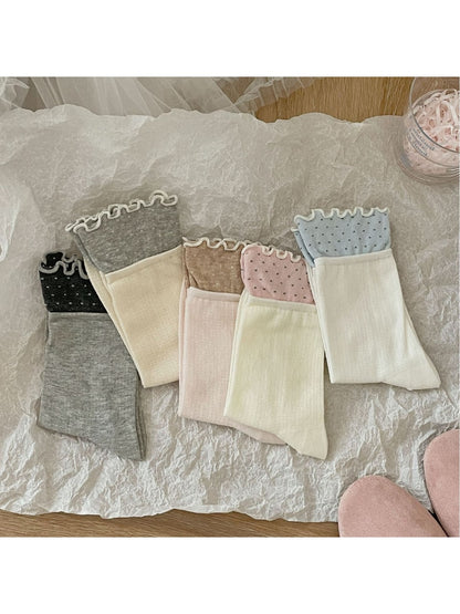 Rufia - Colorblock Ruffle Cuff Crew Socks