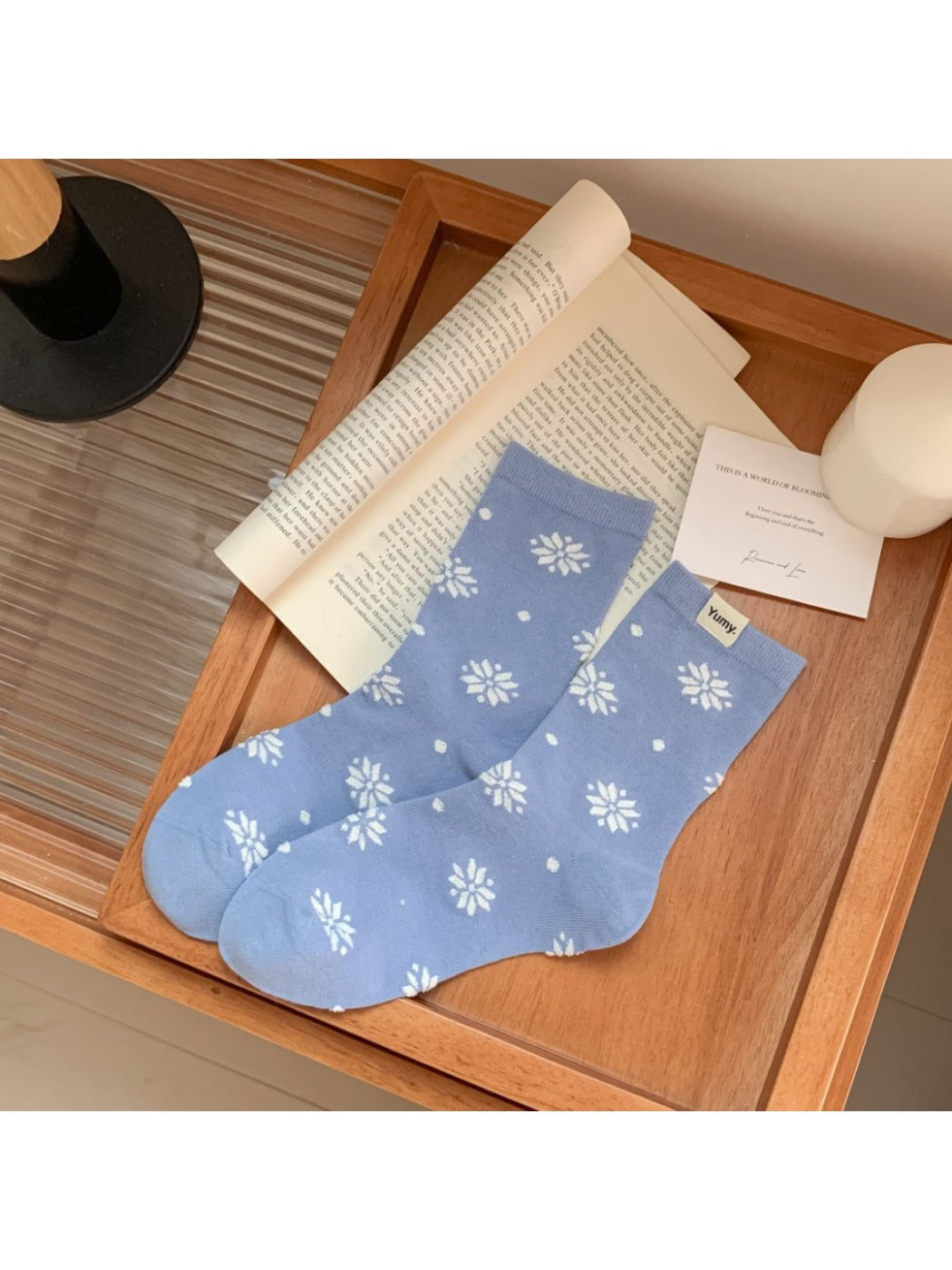 Rufia - Mid-Calf Winter Socks with Snowflake & Dots Patterns