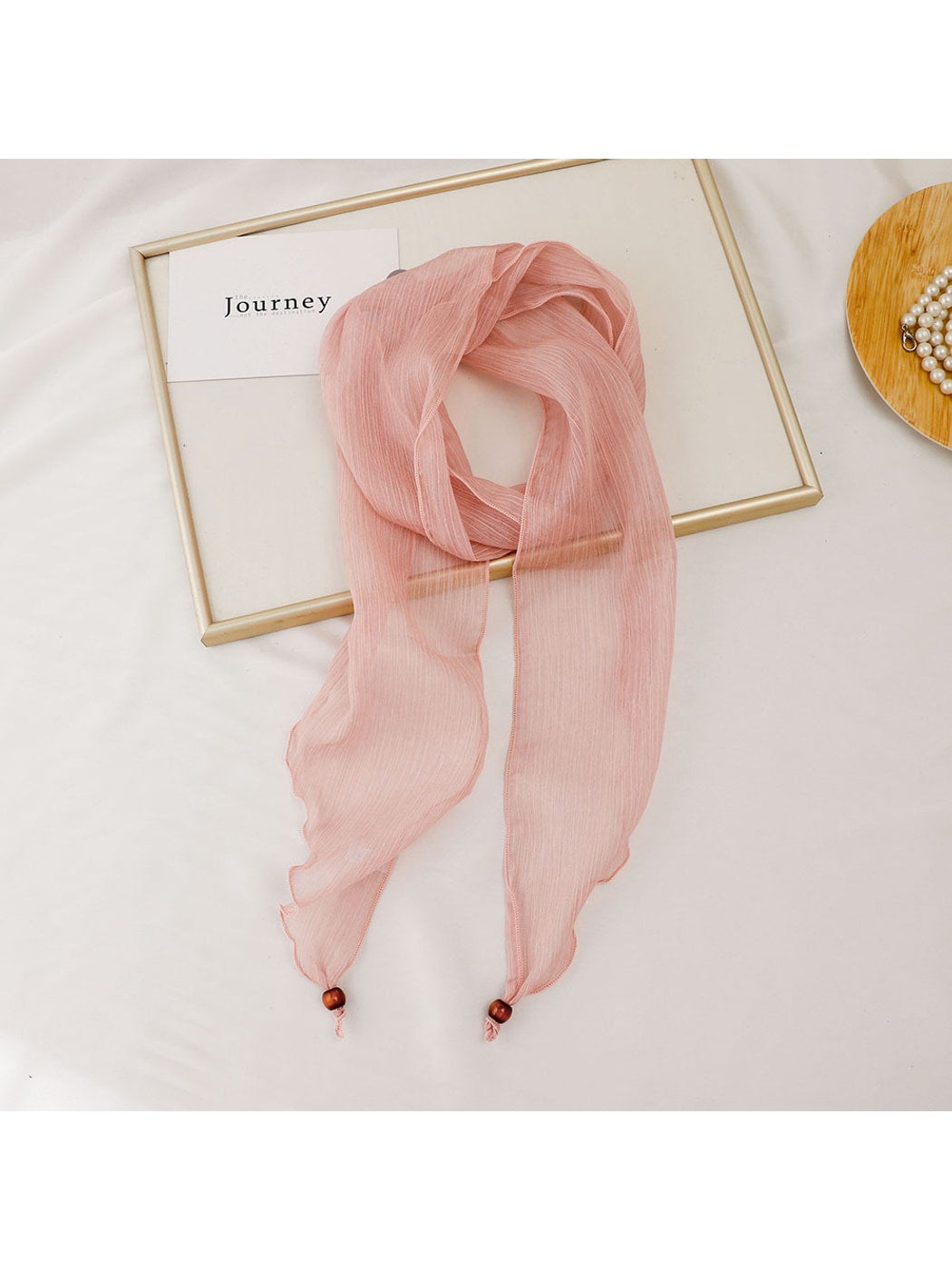 Scarvii - Solid Color Pleated Narrow Long Scarf