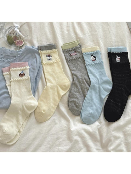 Rufia - Cartoon Dog Embroidered Crew Socks