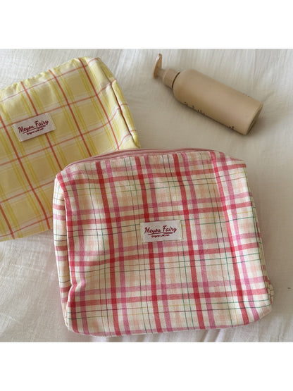 Cosbai - Plaid Zipper Cosmetic Organizer Bag