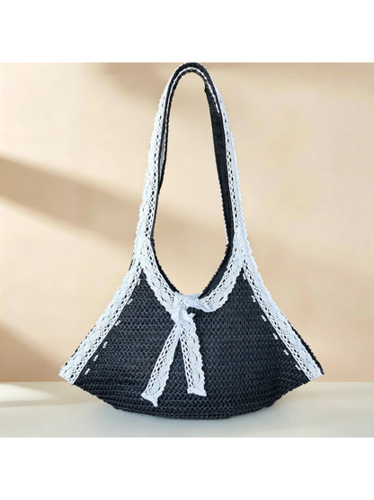 Cosbai - Lace Trim Crochet Shoulder Bag - image 1