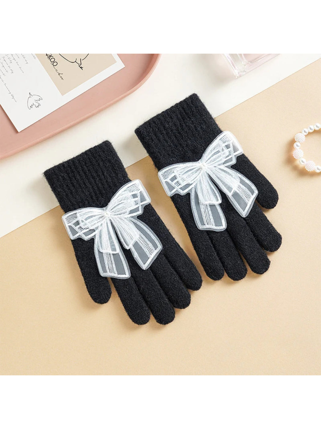 Gloving - Bow Detail Ribbed Cuff Gloves